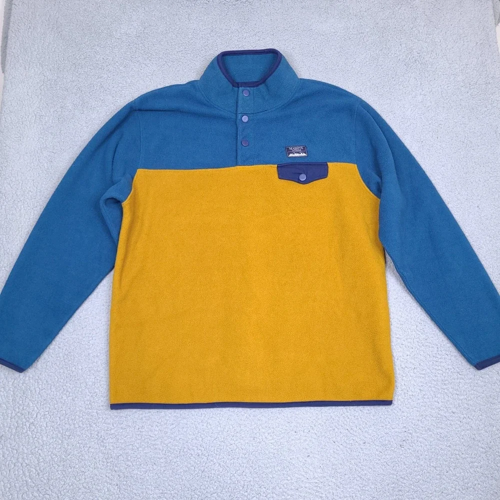 Massive Outdoor Fleece Sweater Mens XL Snap Button Pullover Gold Blue Colorblock